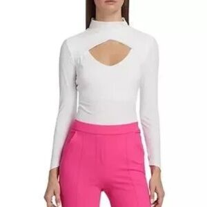 EXPRESS Fitted Cozy Mock Neck Cutout Ivory Top NWT Size XS